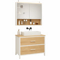 Modernes Badmöbelset mit Waschbeckenunterschrank und beleuchtetem Spiegelschrank, 60 cm, Eiche und Weiß