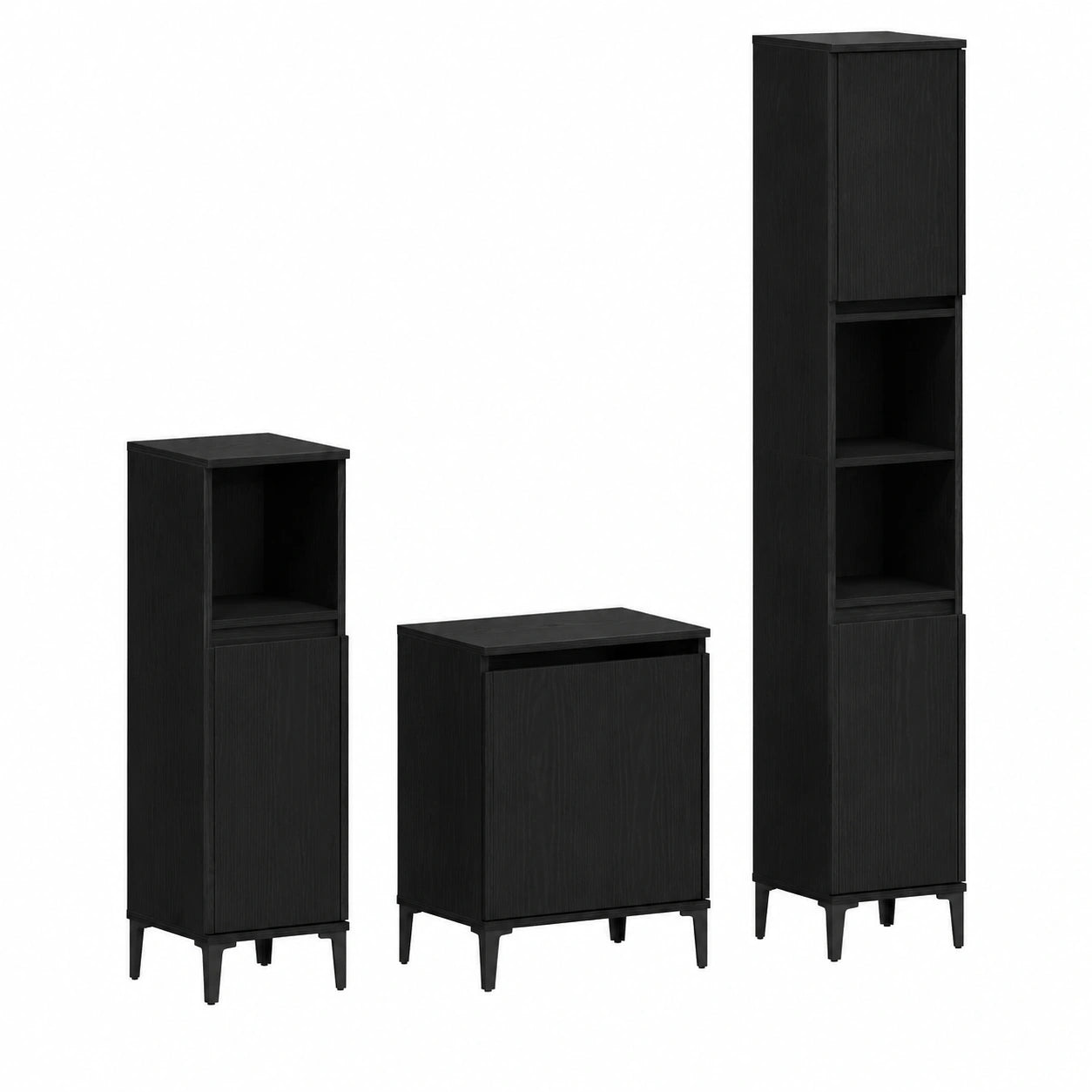 VidaXL Badmöbel Set 3-teilig Schwarz mit Eichenoptik, Wandmontiert, Platzsparend und Modern