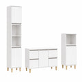 3-teiliges Badmöbel-Set mit Holzbeinen, Hochschrank und Unterschrank in Weiß