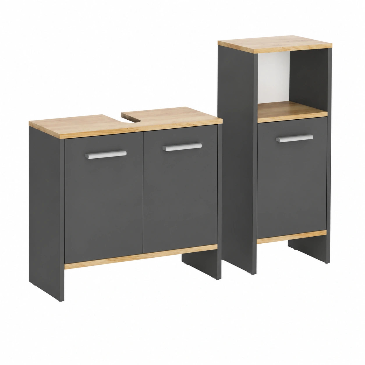 Vicco Badmöbel-Set Karli, Anthrazit/Eiche Goldkraft, 63,8 cm, inkl. Waschbeckenunterschrank und Midischrank