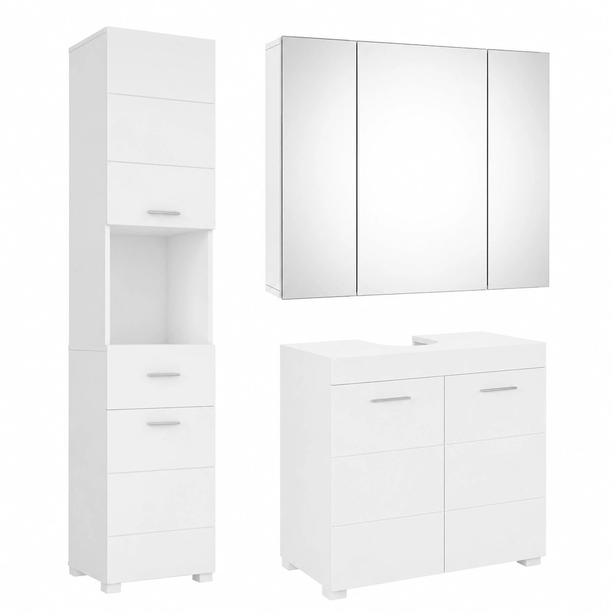 FOREHILL Badezimmermöbel-Set, 3-teilig, Weiß, mit Waschbeckenunterschrank, Hoch- und Spiegelschrank