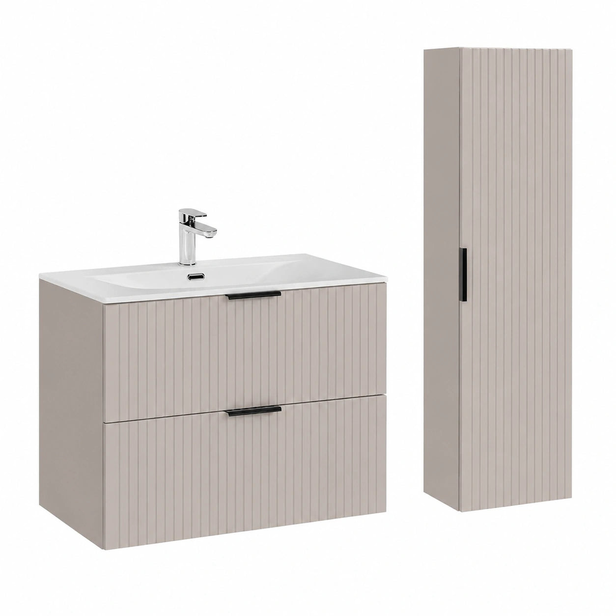 Lomadox 2-teiliges Badmöbel-Set mit 80 cm Waschtisch und Keramikbecken in Kaschmir