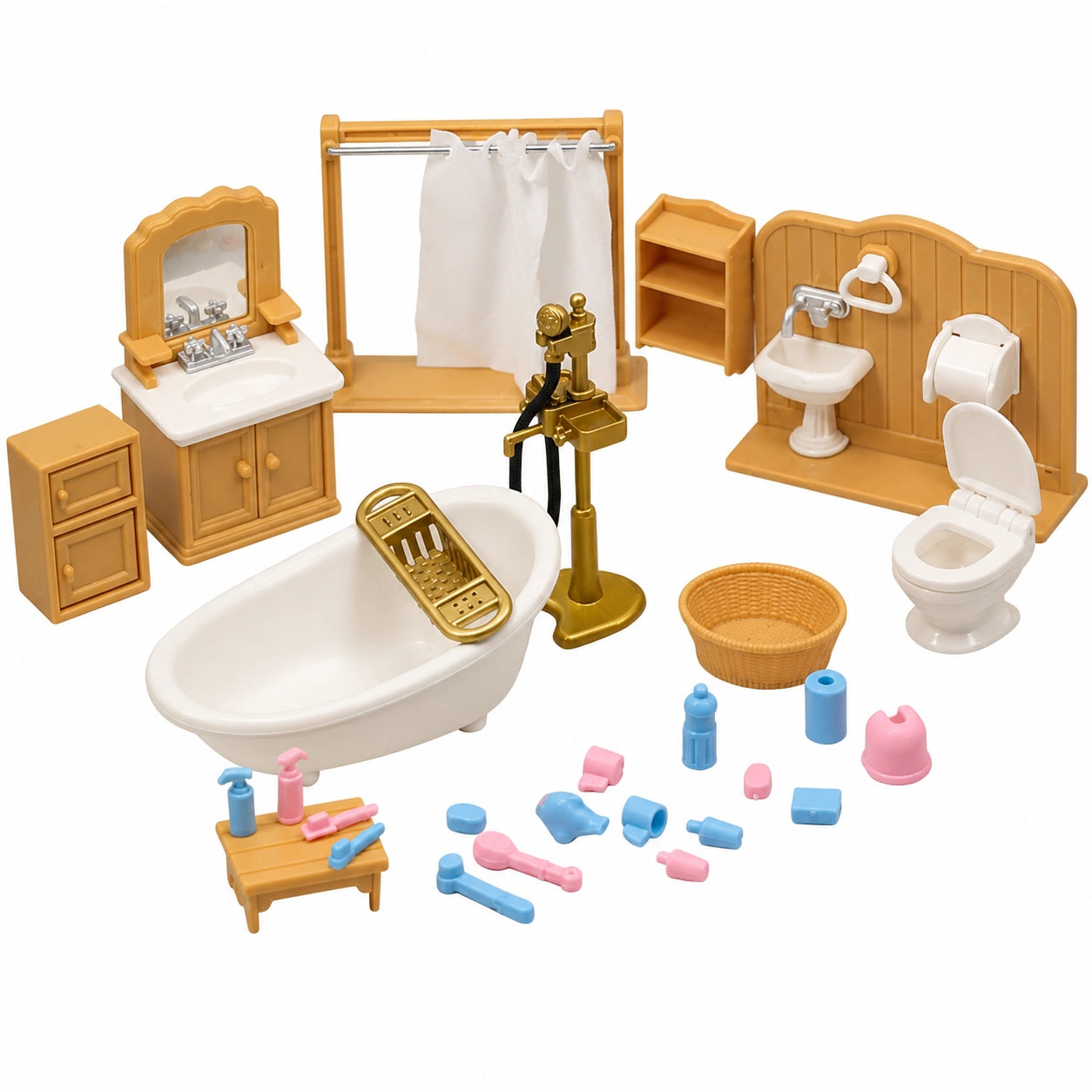 Miniatur Badezimmermöbel Set mit Waschbecken, Toilette und Badewanne für Puppenhaus