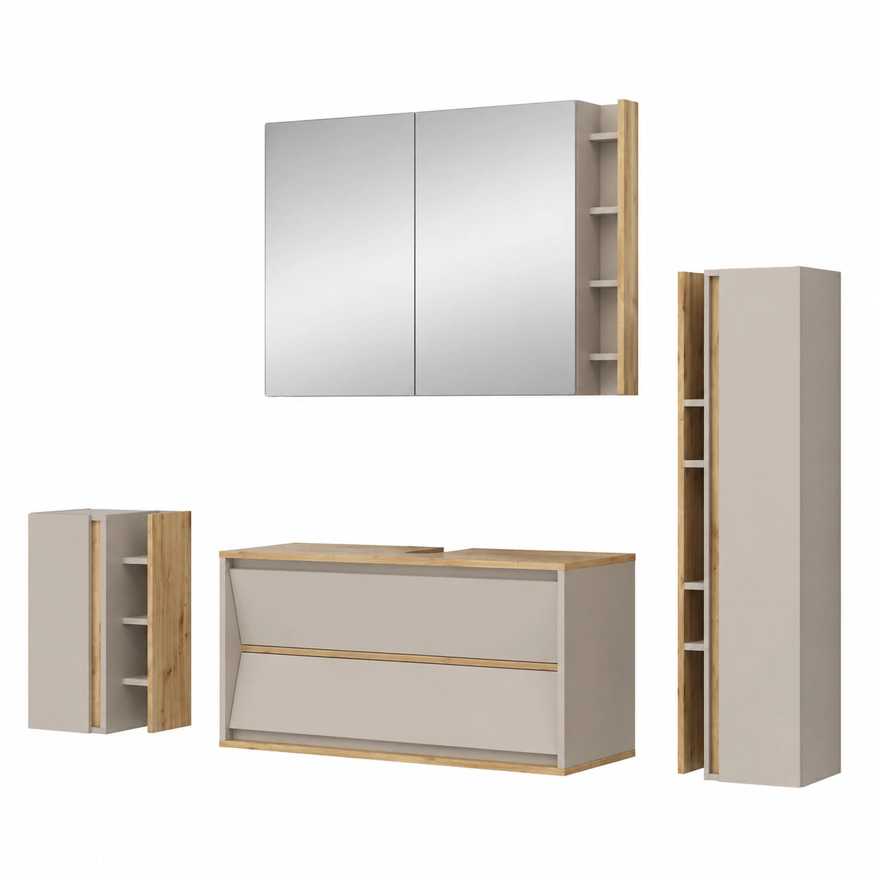 Vicco Badmöbel Set Edelin - 100 cm Waschtisch mit Spiegelschrank, Midischrank & Hängeschrank in Cashmere