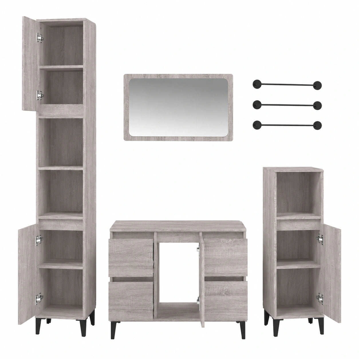 Moderne 3-teilige Badezimmermöbel-Kombination, Grauer Sonoma Holzschrank