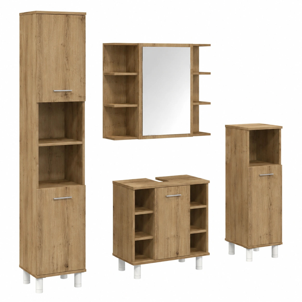 Stilvolles 4-teiliges Badezimmer-Set in Artisan-Eiche-Dekor