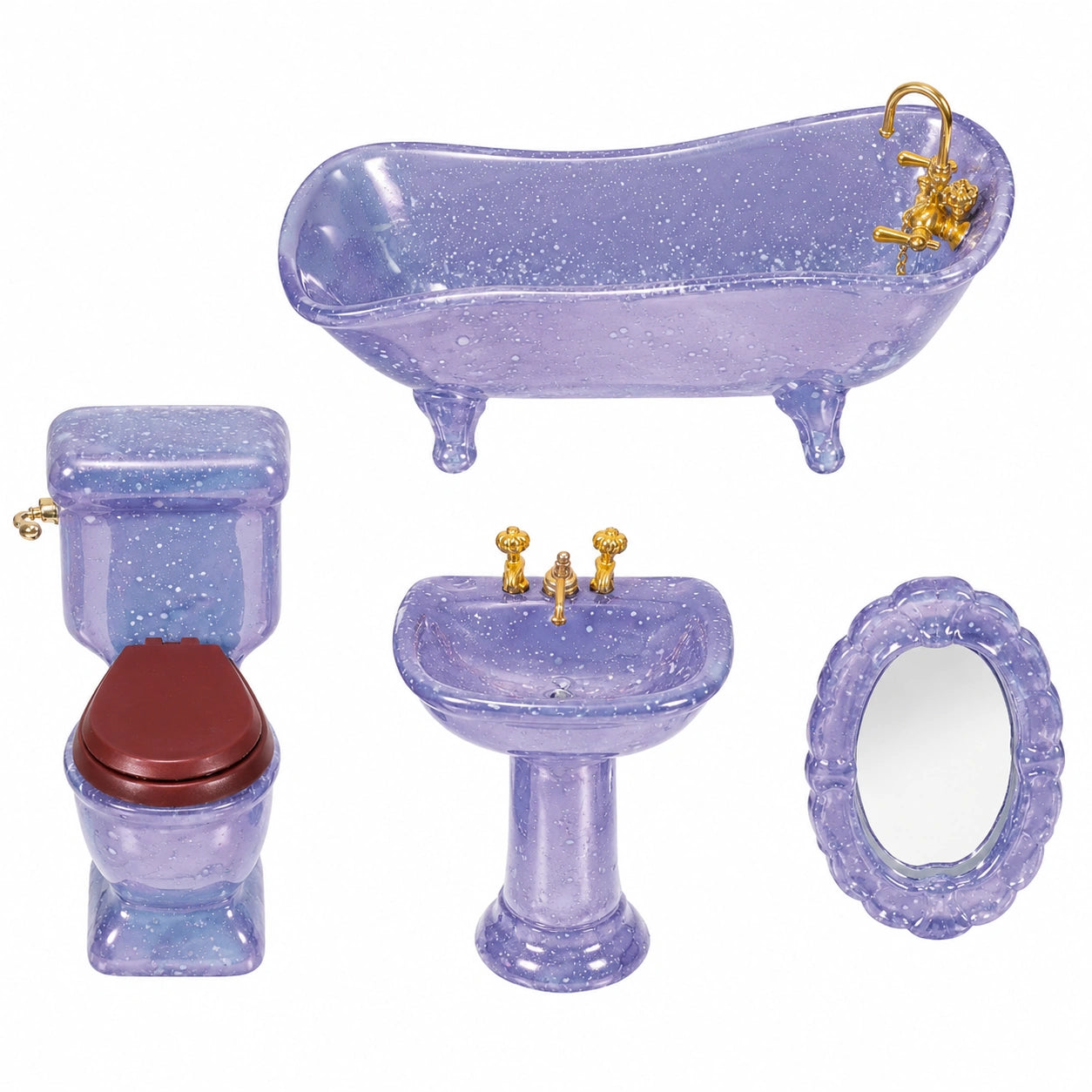 Miniatur Badezimmer Set Keramik Puppenhaus Zubehör in Blau für Detailgetreue Dekoration