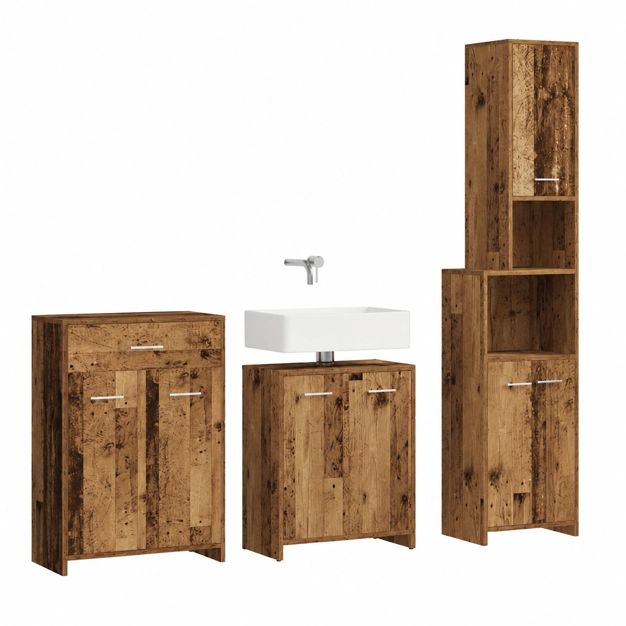 Modernes Badezimmermöbel-Set 4-teilig, rustikale Holzoptik
