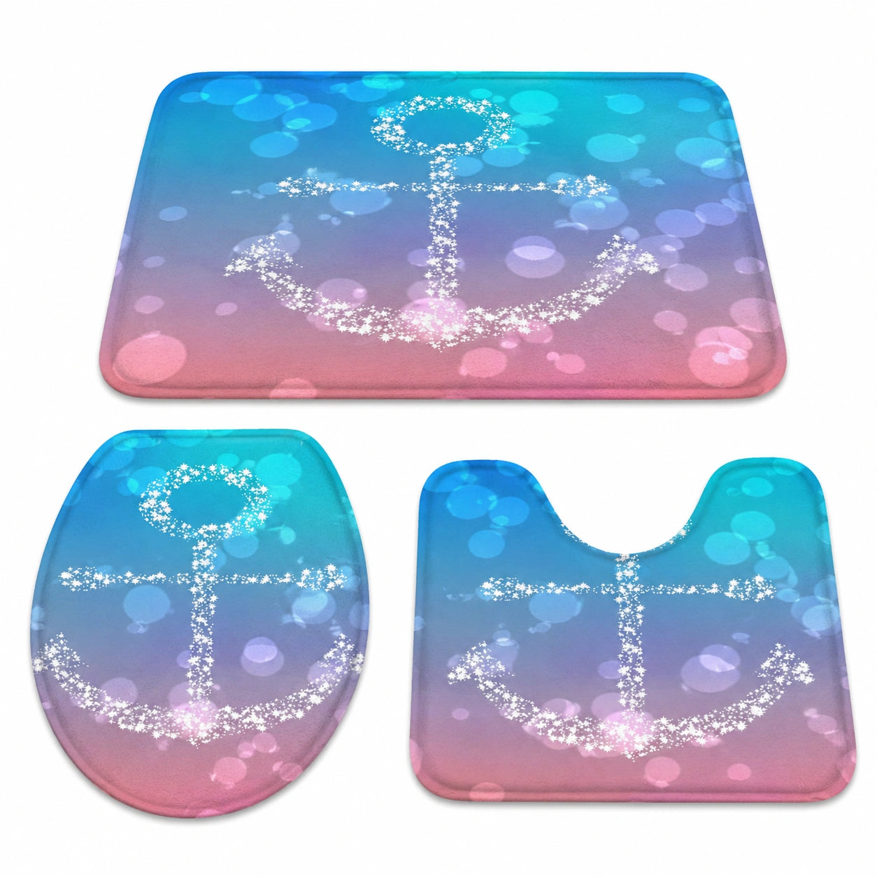Mandala Badematte Set 3-teilig Saugfähig Soft U-förmig für Bad Dusche WC
