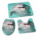 3-teiliges Badezimmerteppich-Set mit Delfin-Motiv, rutschfest und saugfähig für WC, Dusche und Schlafzimmer