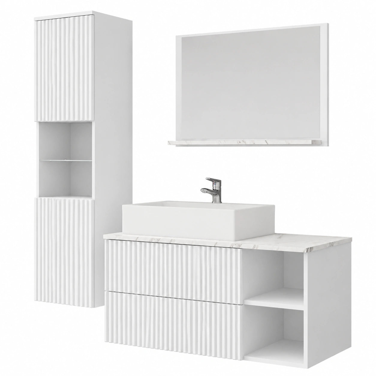 Badezimmerset Kormen II mit Waschbecken, Siphon und Marmor-Optik