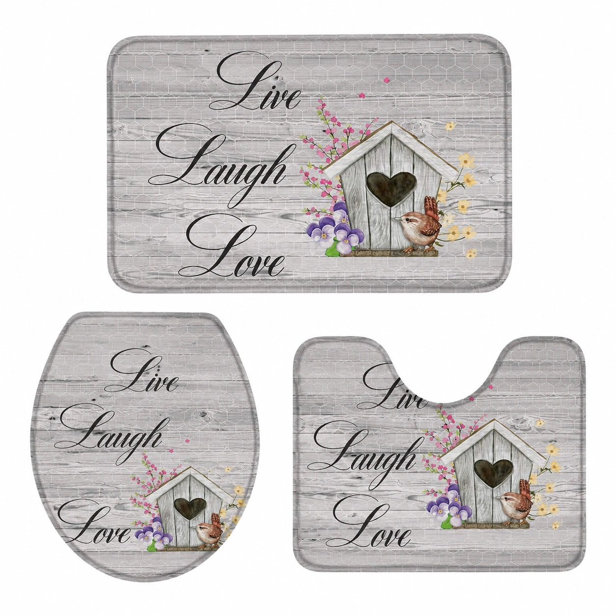 3-teiliges rutschfestes Badteppich-Set mit floralen Motiven