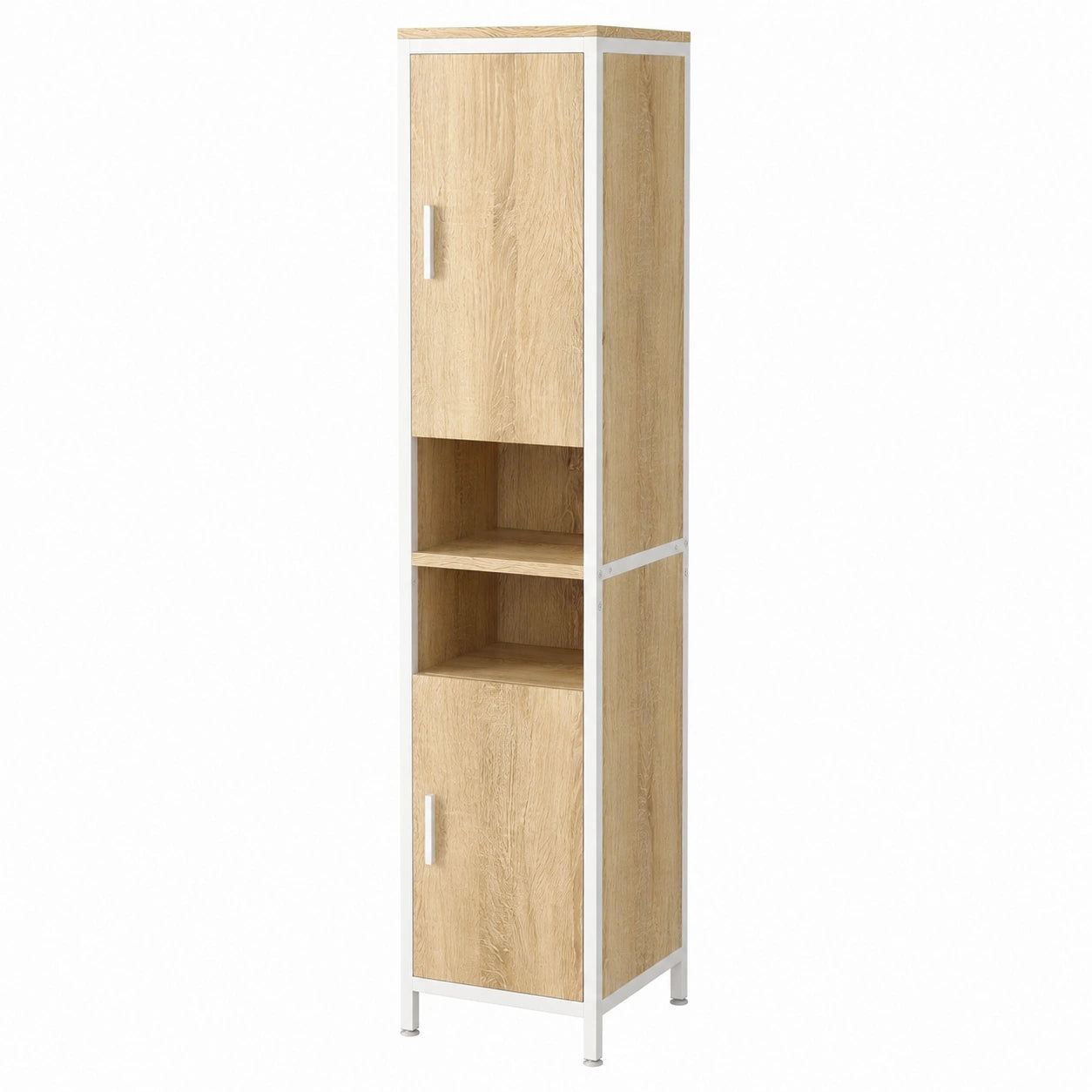 ELUCHANG Badezimmerset mit Waschtischunterschrank, beleuchtetem Spiegelschrank und hohem Schrank, 60cm Breite, mit Schubladen und verstellbaren Ablagen, Eiche/Weiß