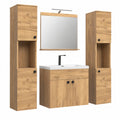 Modernes Badmöbel-Set Haven in Eiche mit Hängeschrank und Keramik-Waschbecken, inklusive Hochschränken und Spiegel